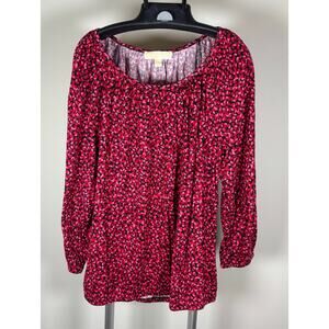 NWT Michael Kors Red, Pink & Black Heart Blouse Top Shirt Loose Women's Size L